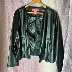 Faux black leather jacket.